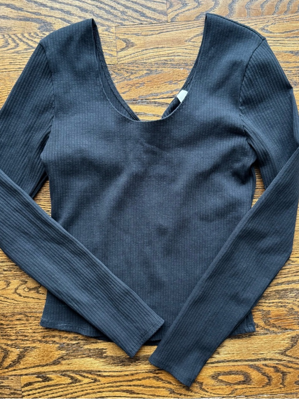 Pact Black Ribbed Scoop-Neck Long Sleeve Top